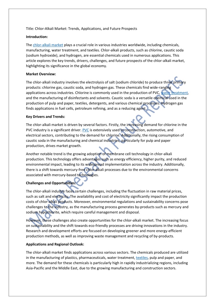 title chlor alkali market trends applications