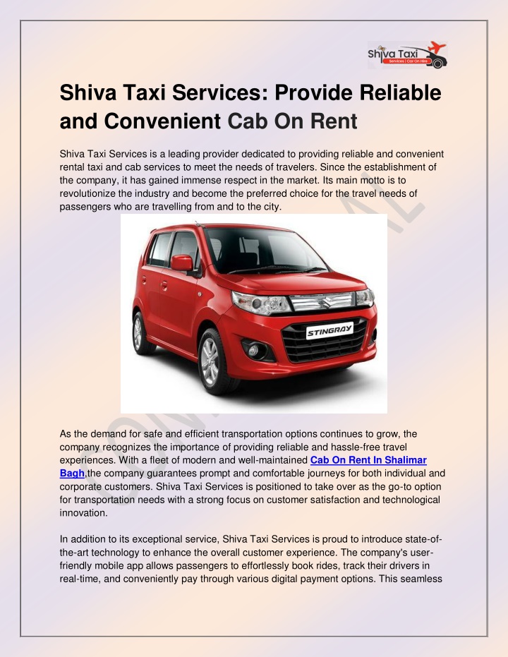 shiva taxi services provide reliable