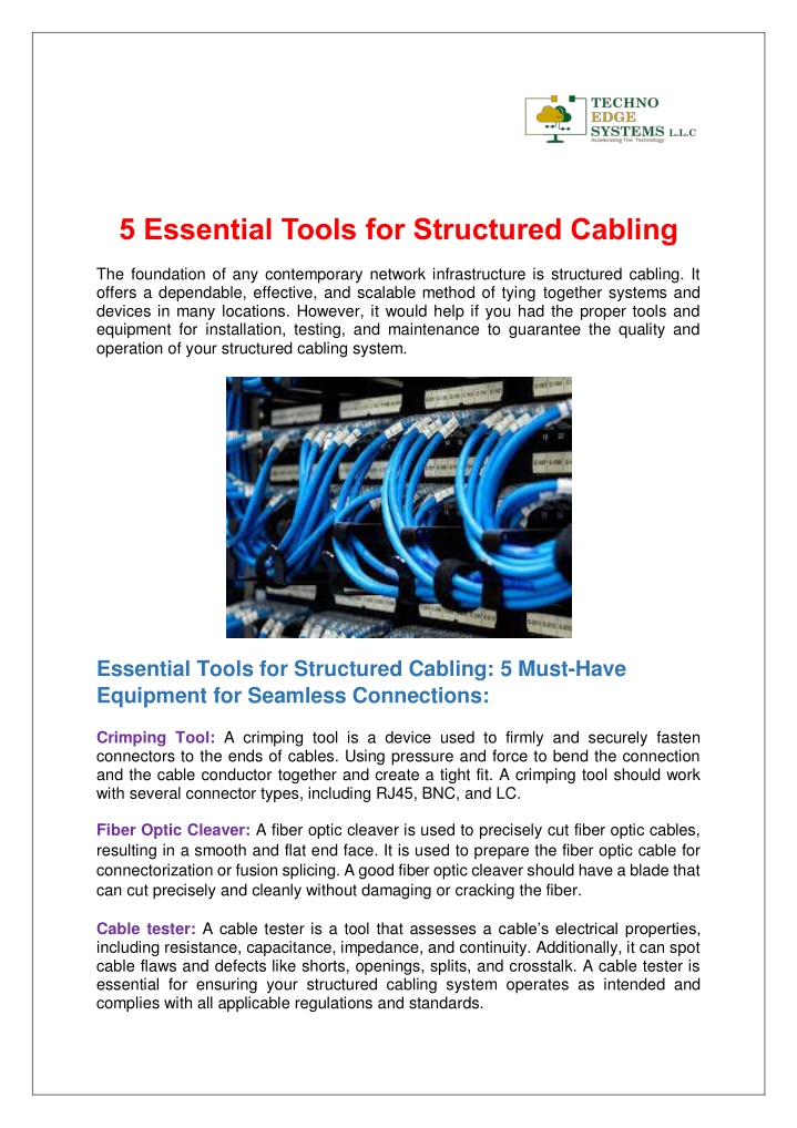 5 essential tools for structured cabling