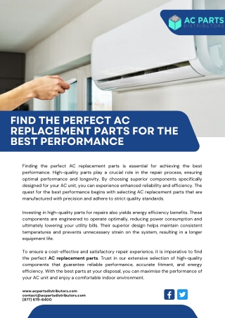 Find the Perfect AC Replacement Parts for the best performance