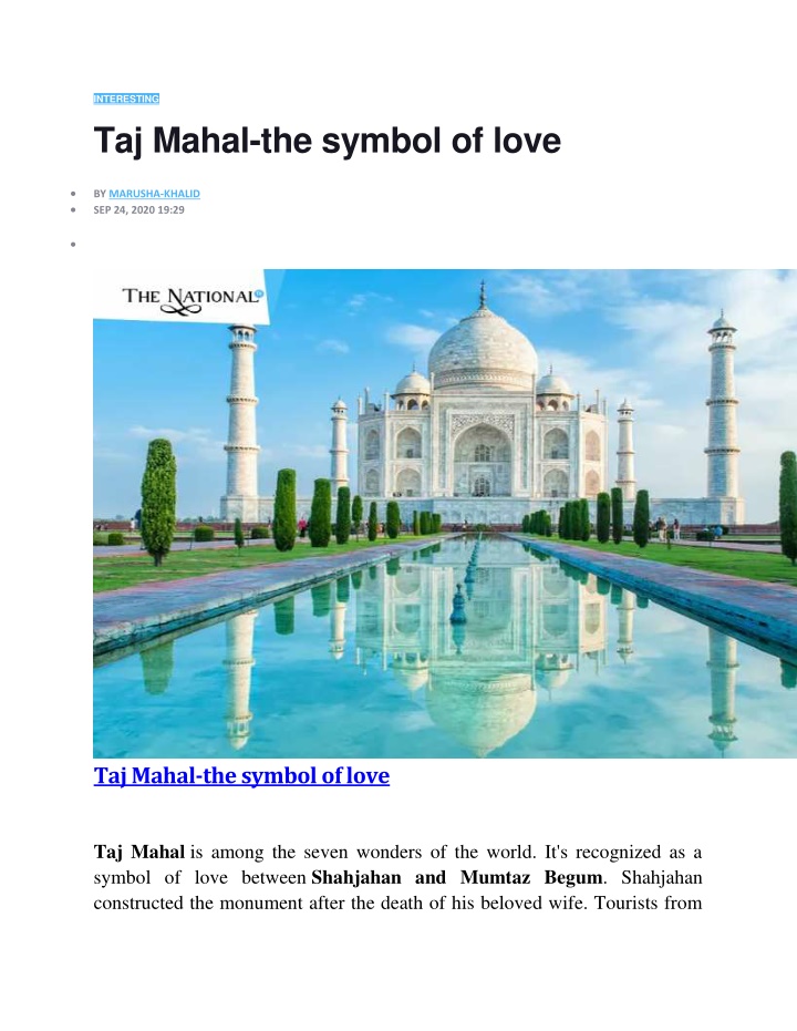 interesting taj mahal the symbol of love