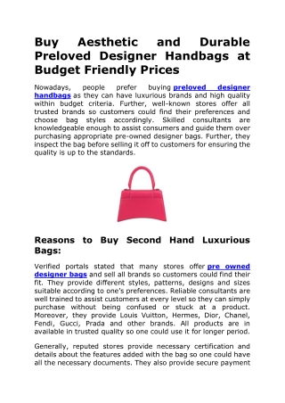 Buy Aesthetic and Durable Preloved Designer Handbags at Budget Friendly Prices