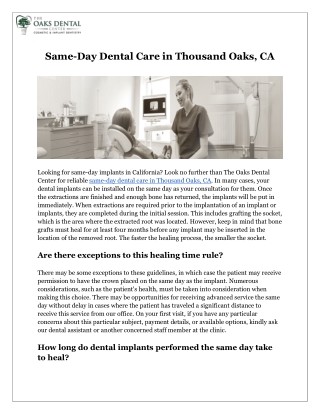 Same-Day Dental Care in Thousand Oaks, CA