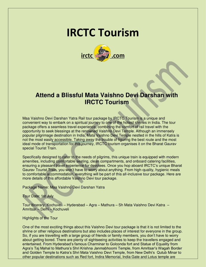 irctc tourism