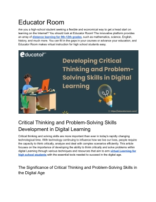 Developing Critical Thinking and Problem-Solving Skills in Digital Learning