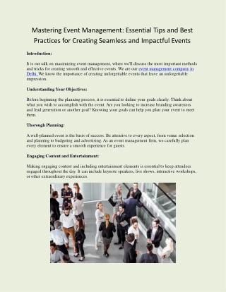 Mastering Event Management- Essential Tips and Best Practices for Creating Seamless and Impactful Events