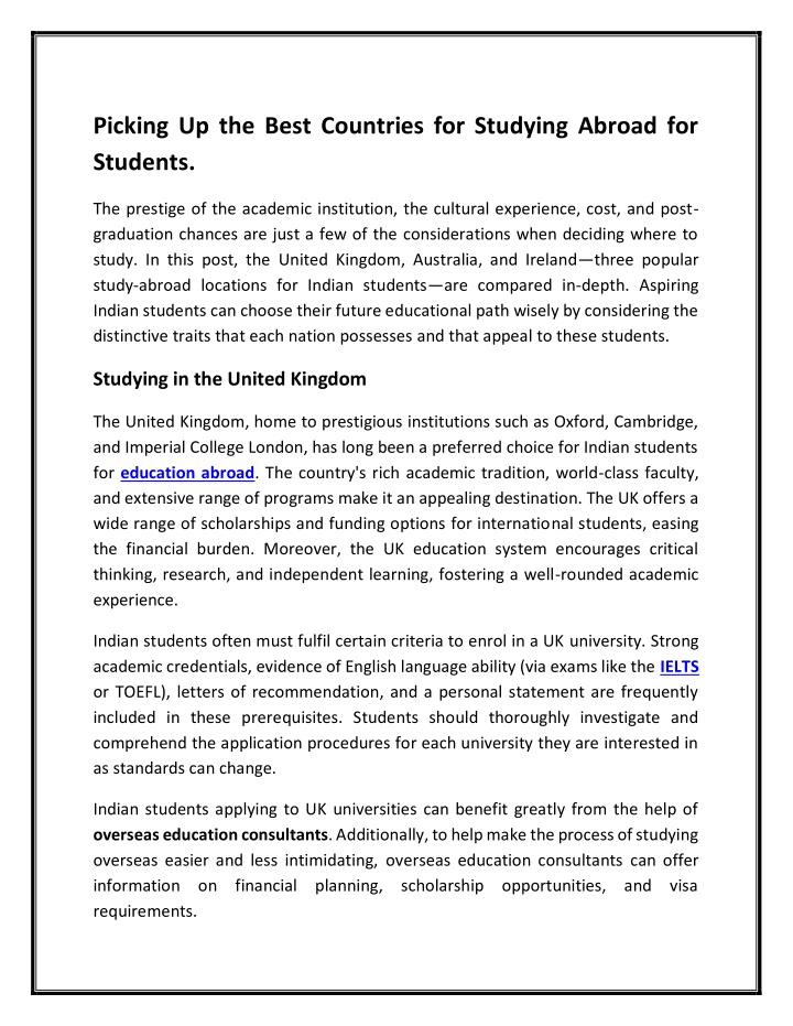 picking up the best countries for studying abroad