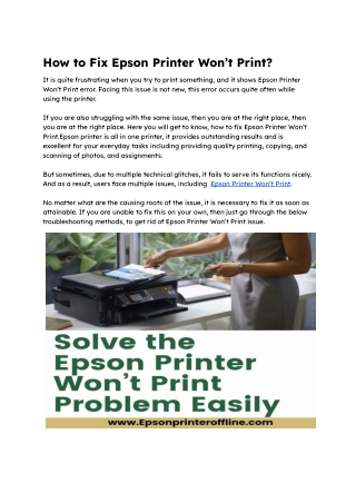 How to Fix Epson Printer Won’t Print?