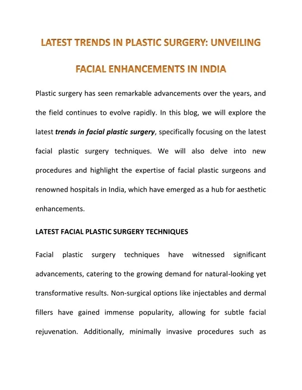 All That You Must Know About The Latest Trends In Facial Plastic Surgery