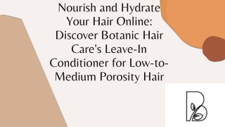 Nourish and Hydrate Your Hair Online: Discover Botanic Hair Care's Leave-In Conditioner for Low-to-Medium Porosity Hair