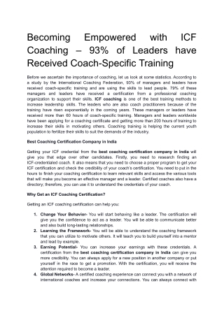 Becoming Empowered with ICF Coaching– 93% of Leaders have Received Coach-Specific Training