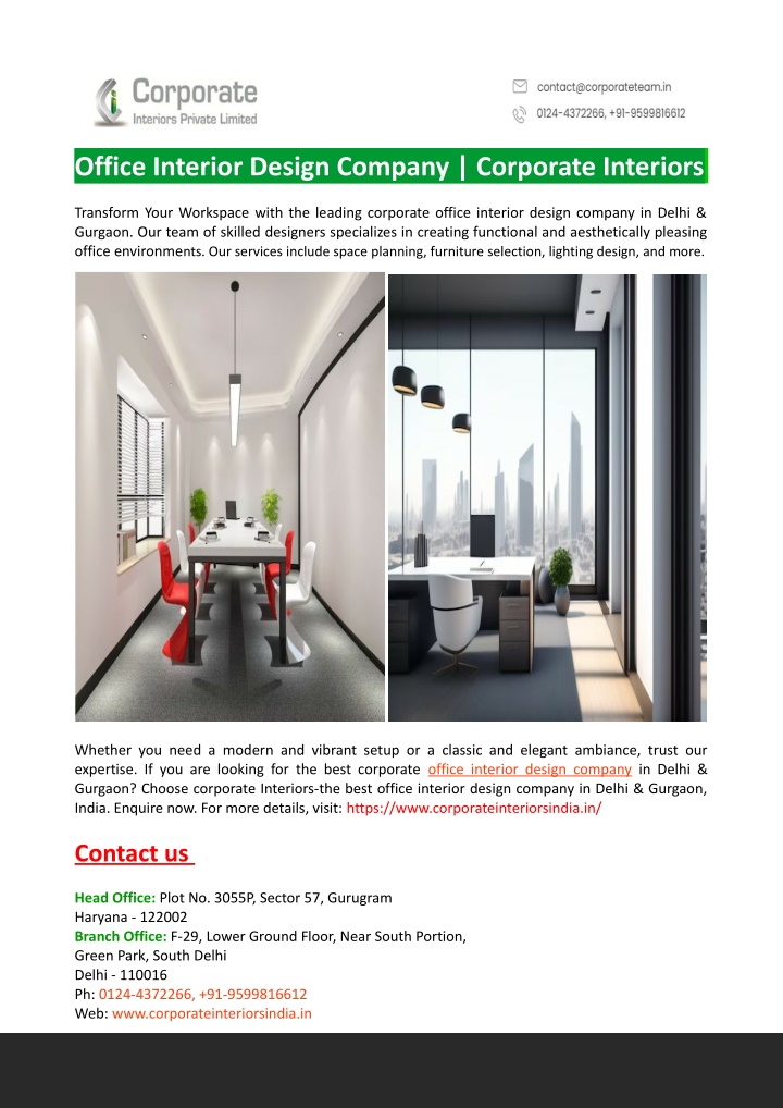 office interior design company corporate interiors