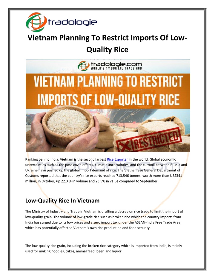 vietnam planning to restrict imports