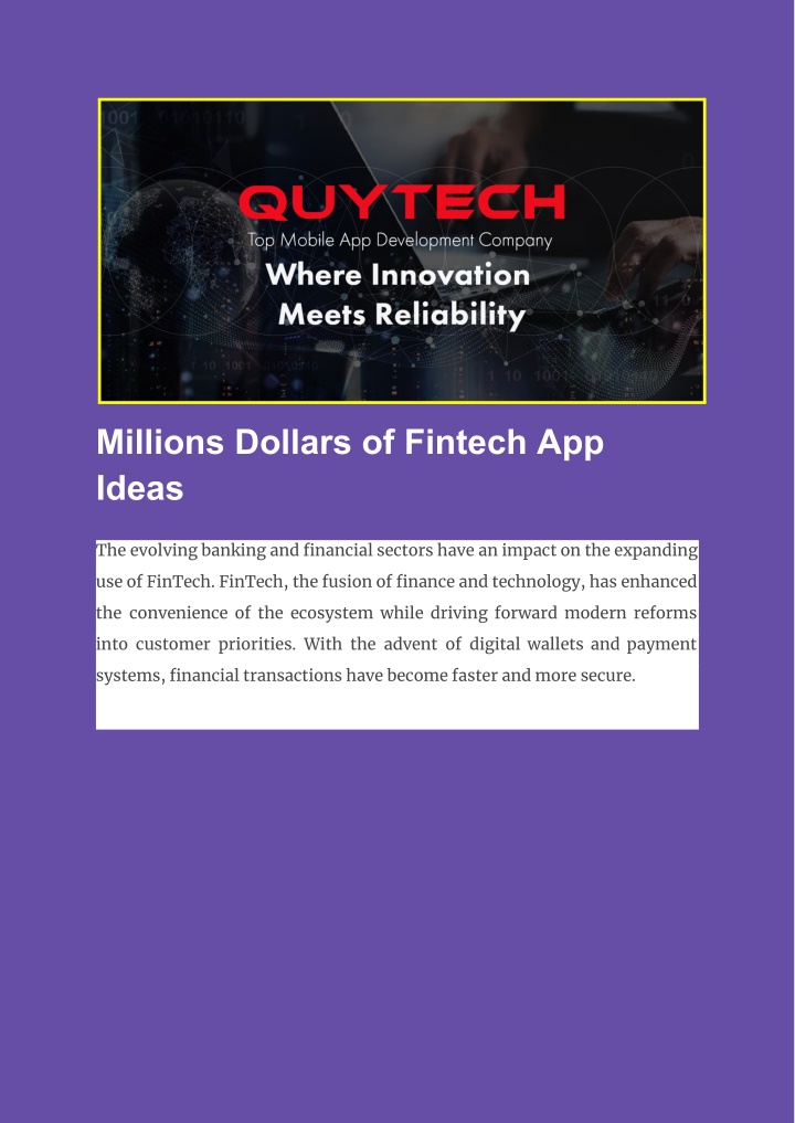 millions dollars of fintech app ideas
