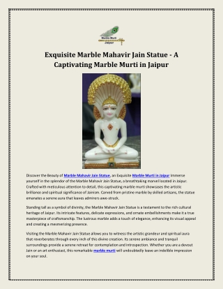 exquisite marble mahavir jain statue