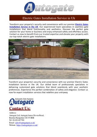 Electric Gates Installation Service in Uk