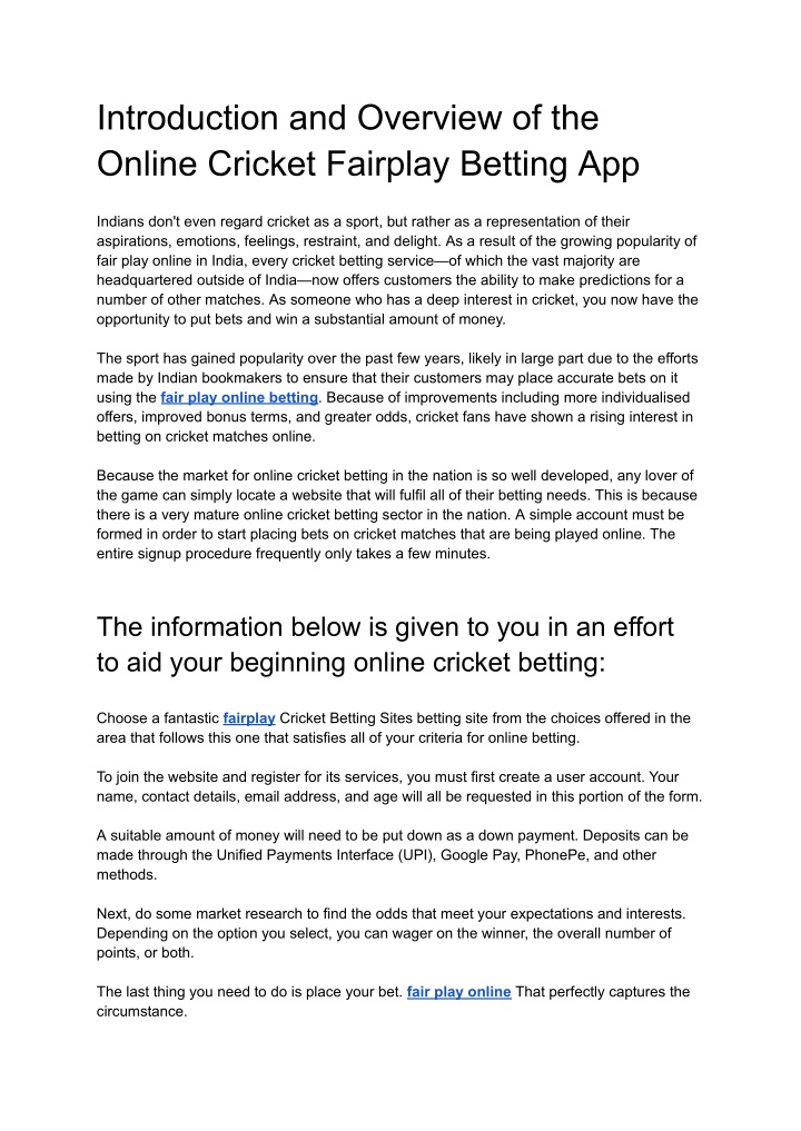 introduction and overview of the online cricket