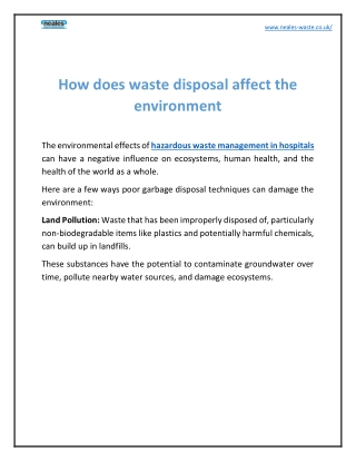 How does waste disposal affect the environment