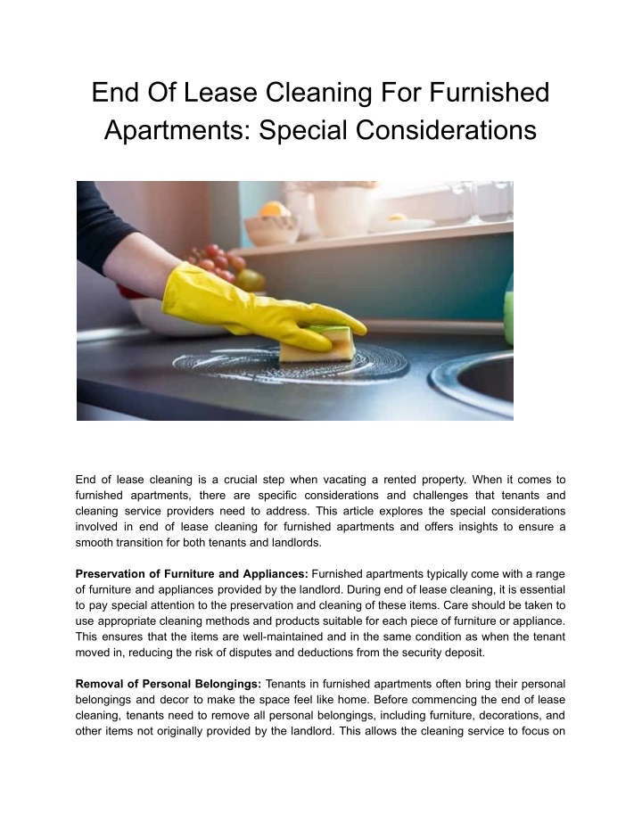 end of lease cleaning for furnished apartments