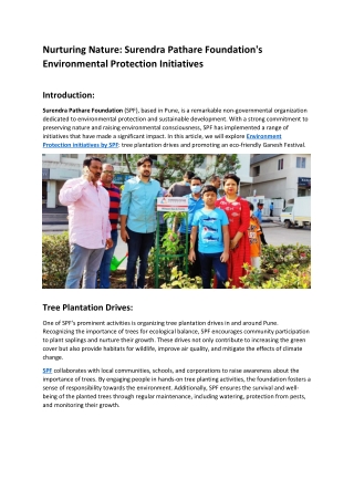 Environment Protection Initiative by SPF Pune