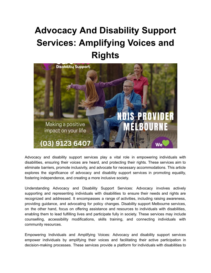 advocacy and disability support services