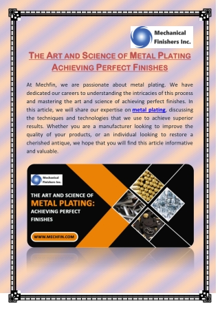 The Art and Science of Metal Plating - Achieving Perfect Finishes