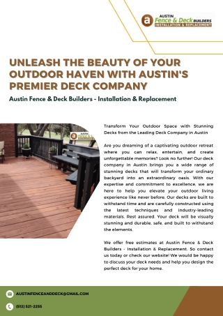 Unleash the Beauty of Your Outdoor Haven with Austin's Premier Deck Company