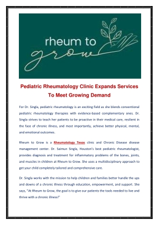 Pediatric Rheumatology Clinic Expands Services To Meet Growing Demand