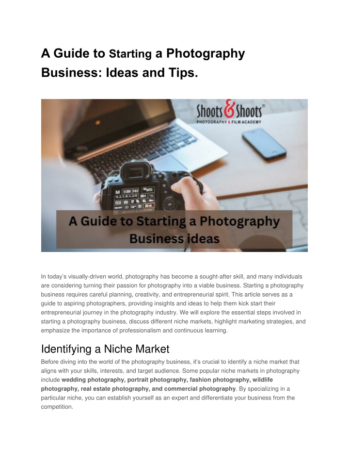 a guide to starting a photography business ideas