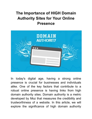 The Importance of HIGH Domain Authority Sites for Your Online Presence