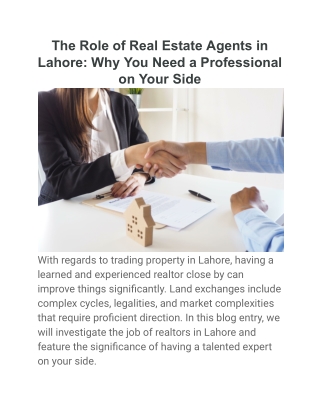 The Role of Real Estate Agents in Lahore_ Why You Need a Professional on Your Side