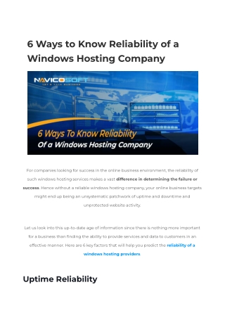 6 Ways to Know Reliability of a Windows Hosting Company