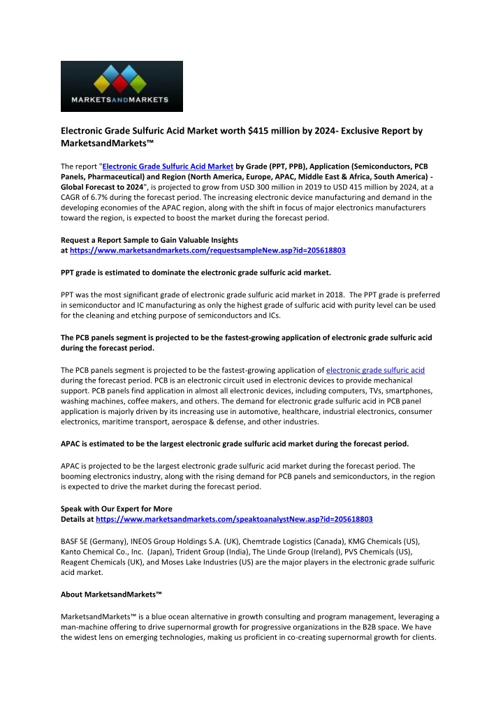 electronic grade sulfuric acid market worth