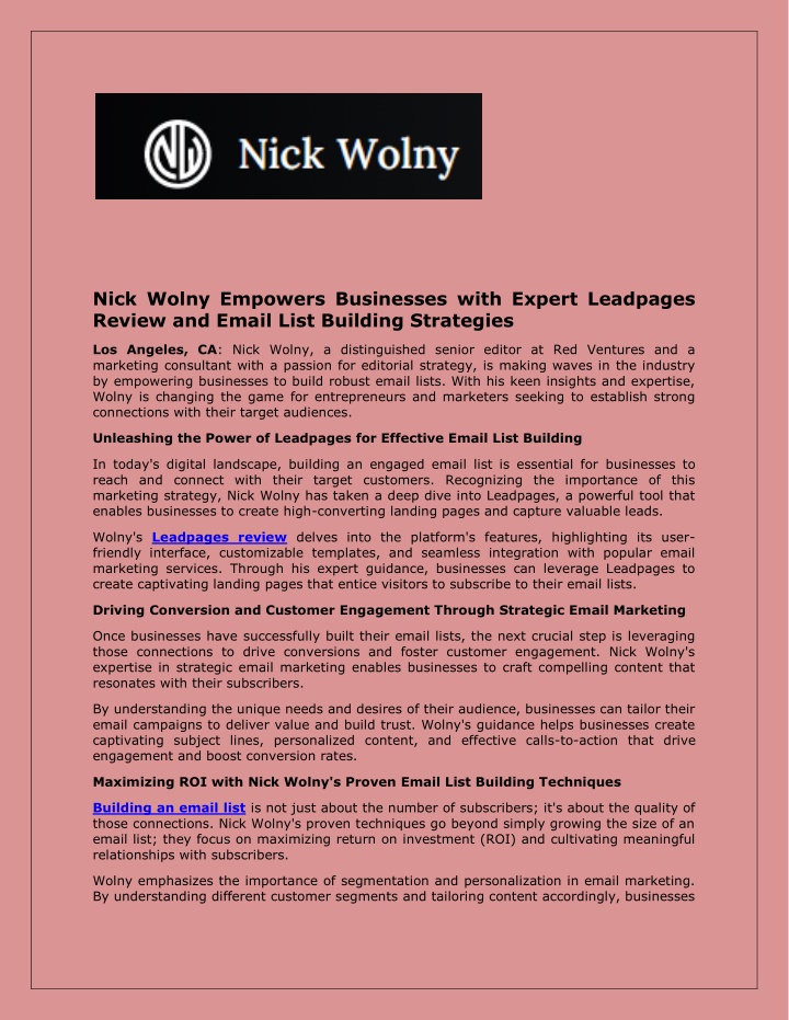 nick wolny empowers businesses with expert