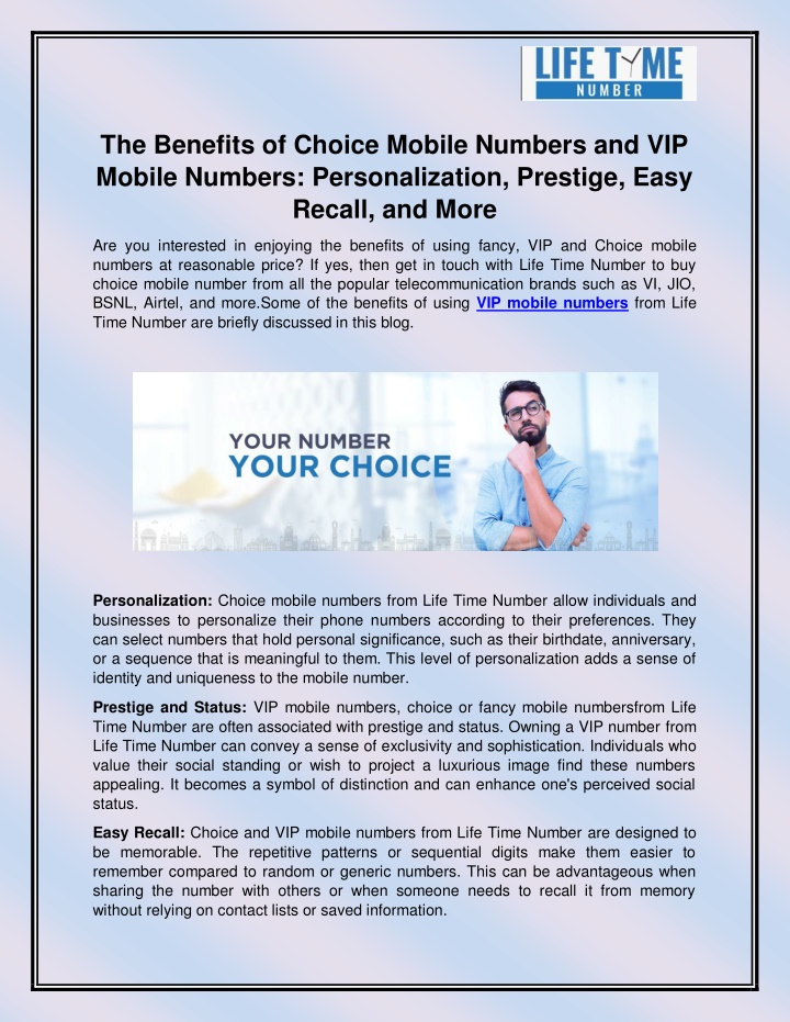 the benefits of choice mobile numbers