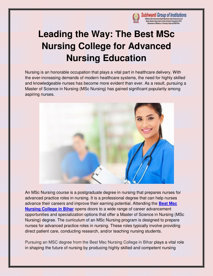 leading the way the best msc nursing college