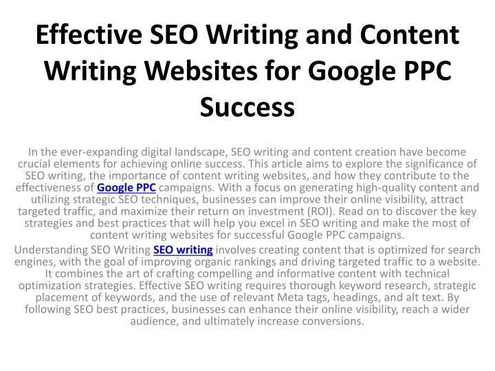 effective seo writing and content writing websites for google ppc success