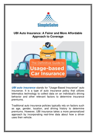 UBI Auto Insurance: A Fairer and More Affordable Approach to Coverage