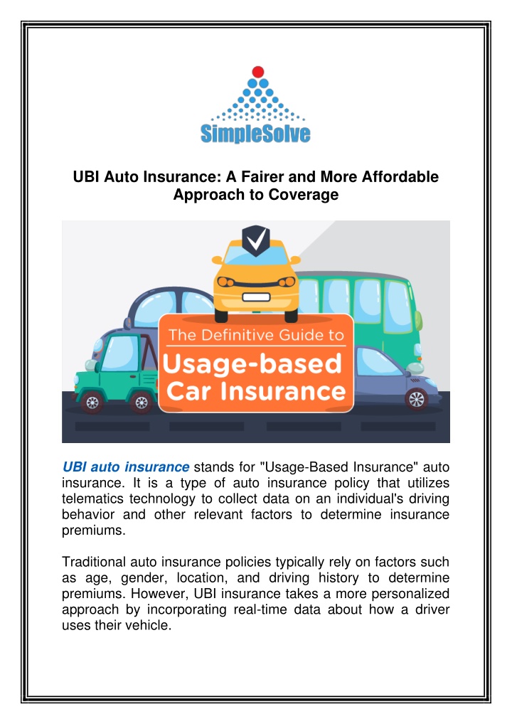 ubi auto insurance a fairer and more affordable