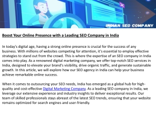 Boost Your Online Presence with a Leading SEO Company in India