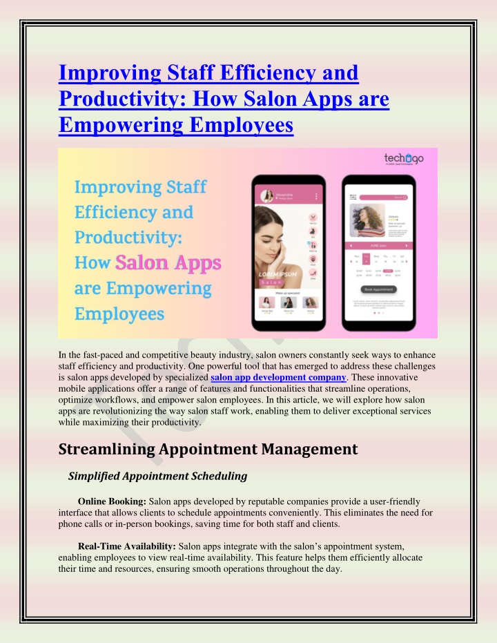 improving staff efficiency and productivity