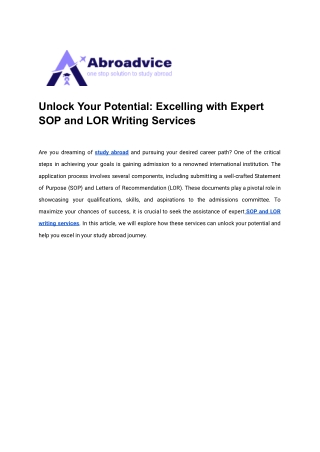 Unlock Your Potential Excelling with Expert SOP and LOR Writing Services