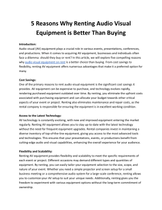 5 Reasons Why Renting Audio Visual Equipment is Better Than Buying