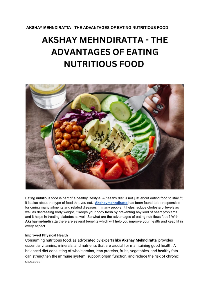 akshay mehndiratta the advantages of eating