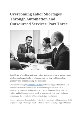 Overcoming Labor Shortages Through Automation and Outsourced Services - Part Three