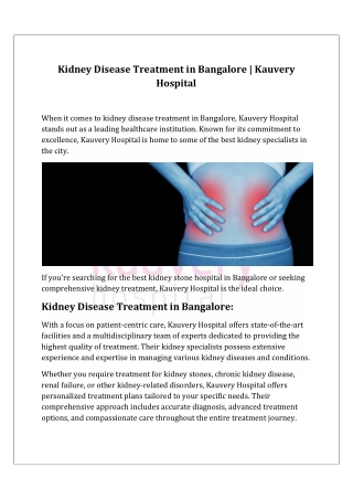 Kidney Disease Treatment in Bangalore | Kauvery Hospital