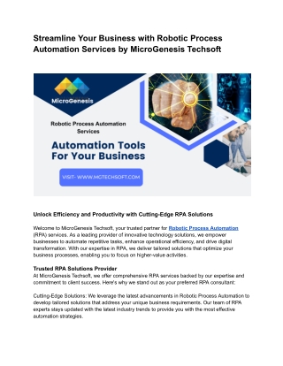 Streamline Your Business with Robotic Process Automation Services by MicroGenesis Techsoft