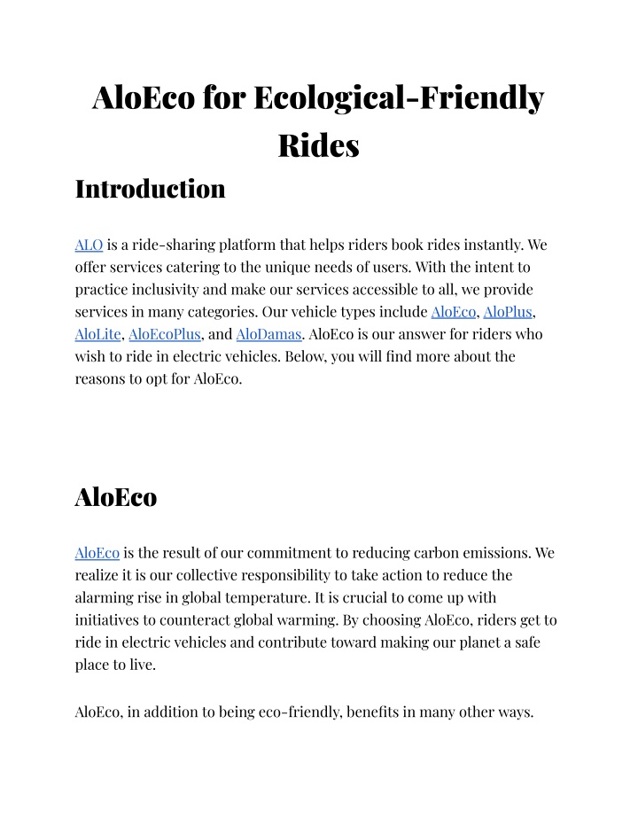 aloeco for ecological friendly rides introduction
