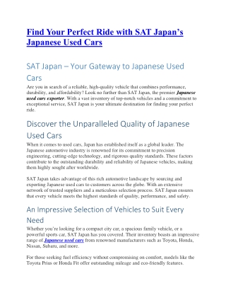 Find Your Perfect Ride with SAT Japan's Japanese Used Cars