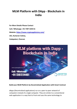MLM Platform with DApp - Blockchain in India